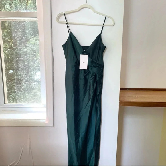 NWT Anthropologie BHLDN Freya Satin Charmeuse Maxi Slip Dress in Dark Green - Picture 5 of 8